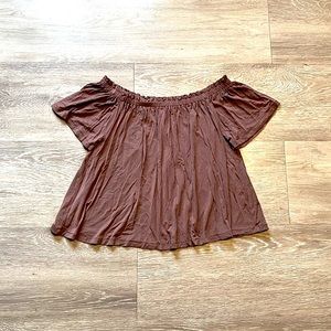 ARITZIA • WILFRED • Sartre Off-Shoulder Flowy T-Shirt • Small • Mauve Brown
